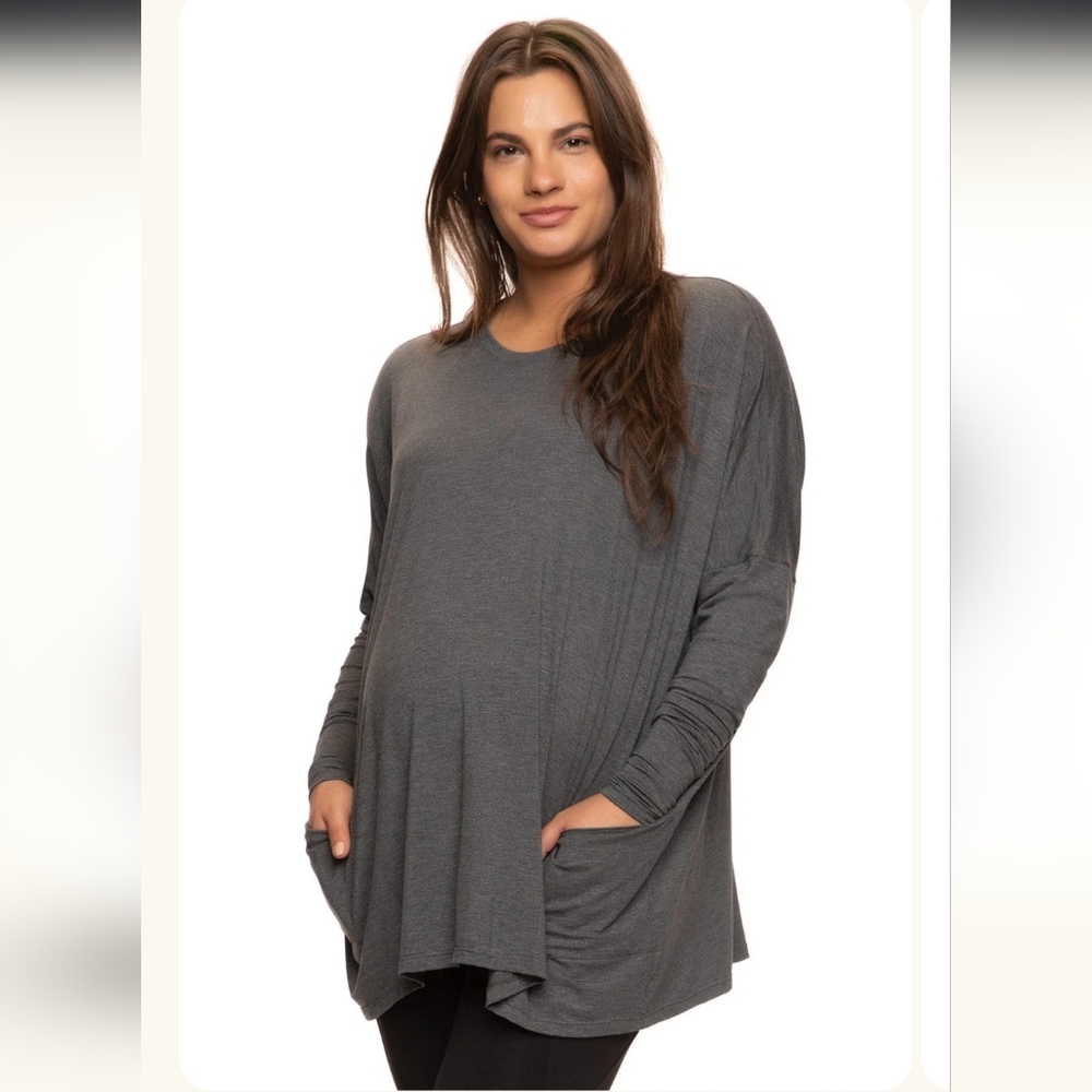 NWT Felina Modal Span Side Drape Maternity L/S Top Large